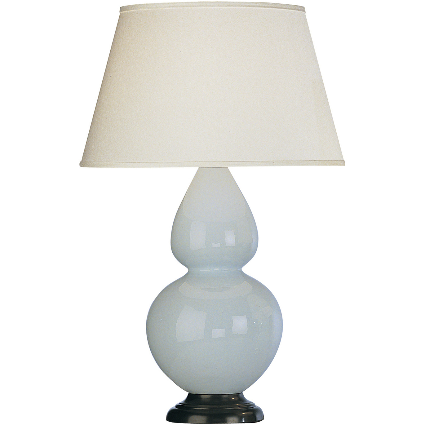 Double Gourd 31 inch 150 watt Baby Blue Glazed Ceramic with Deep Patina Bronze Table Lamp Portable Light in Pearl Dupioni