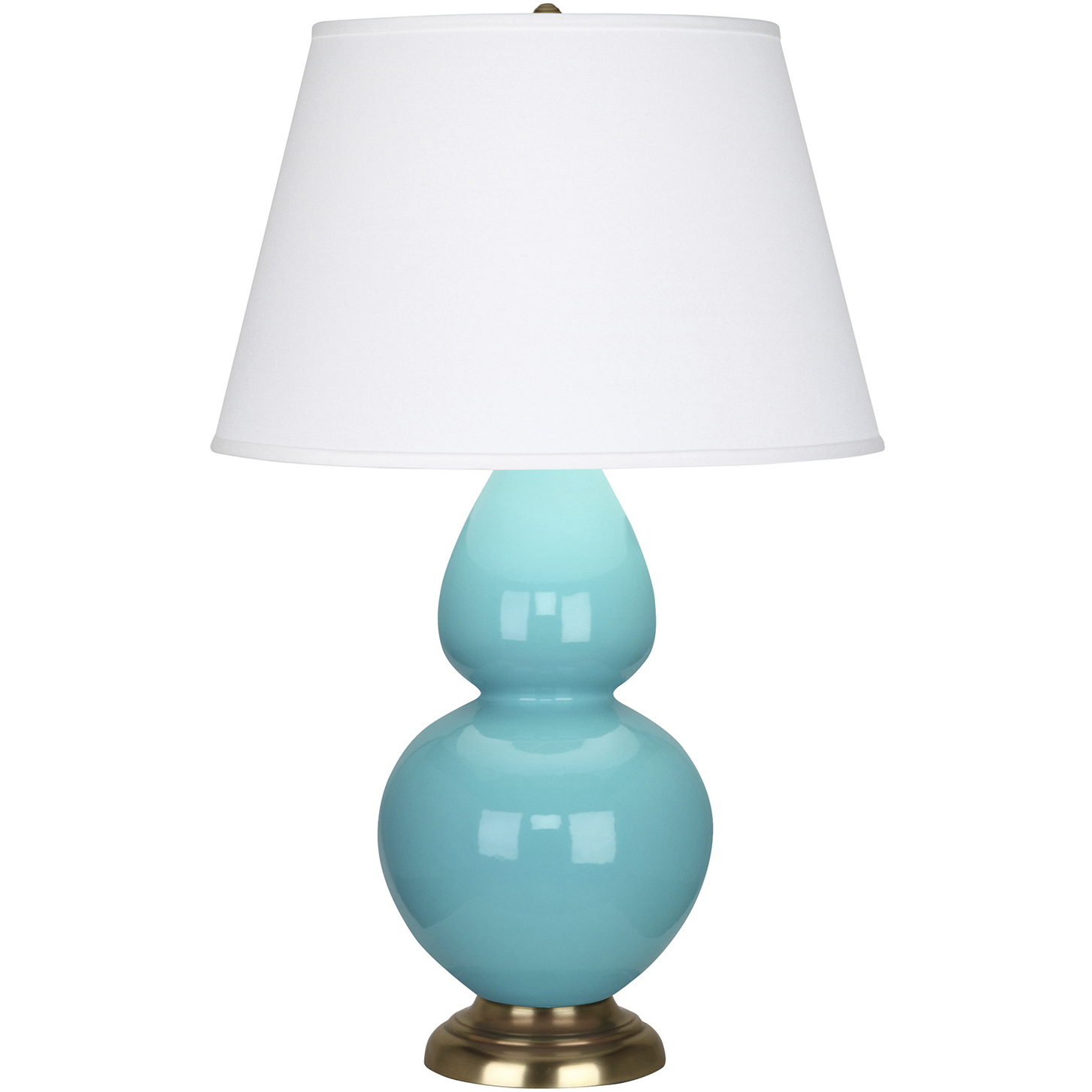 Double Gourd 31 inch 150 watt Egg Blue Glazed Ceramic with Antique Natural Brass Table Lamp Portable Light in Pearl Dupioni