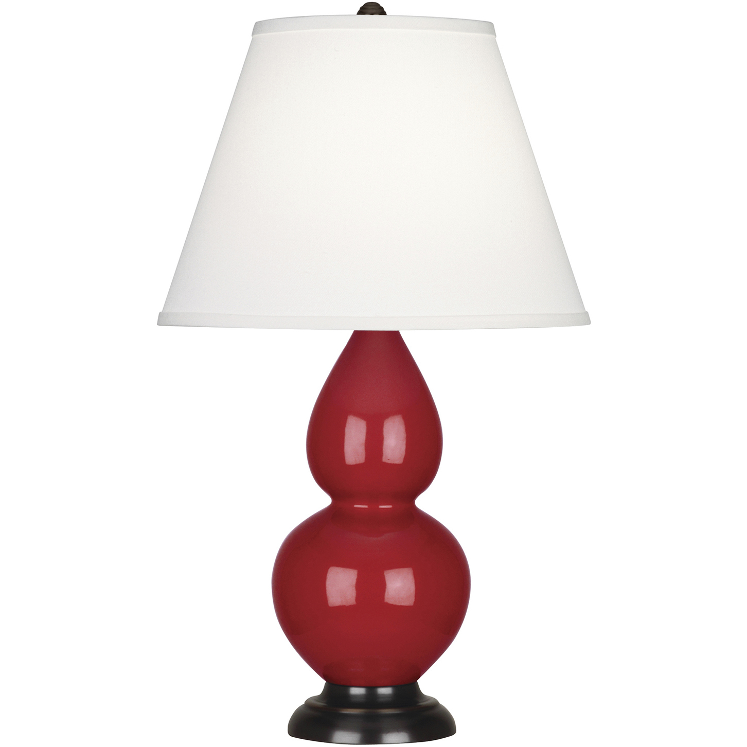 Small Double Gourd 22.75 inch 150 watt Ruby Red Glazed Ceramic with Deep Patina Bronze Accent Lamp Portable Light in Pearl Dupioni