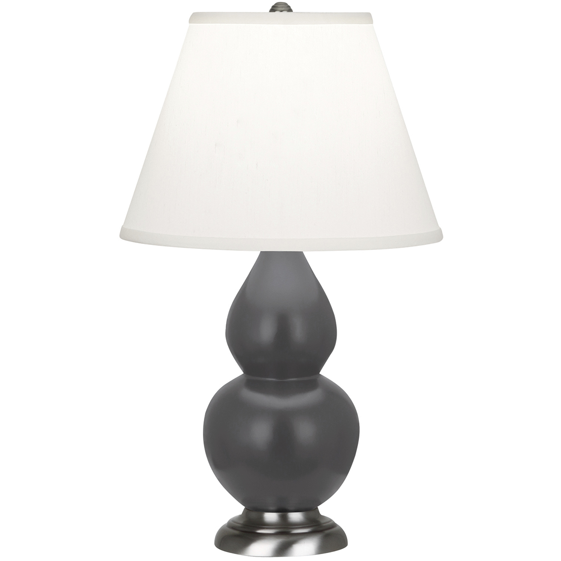 Small Double Gourd 22.75 inch 150 watt Matte Ash Glazed Ceramic with Antique Silver Accent Lamp Portable Light in Pearl Dupioni