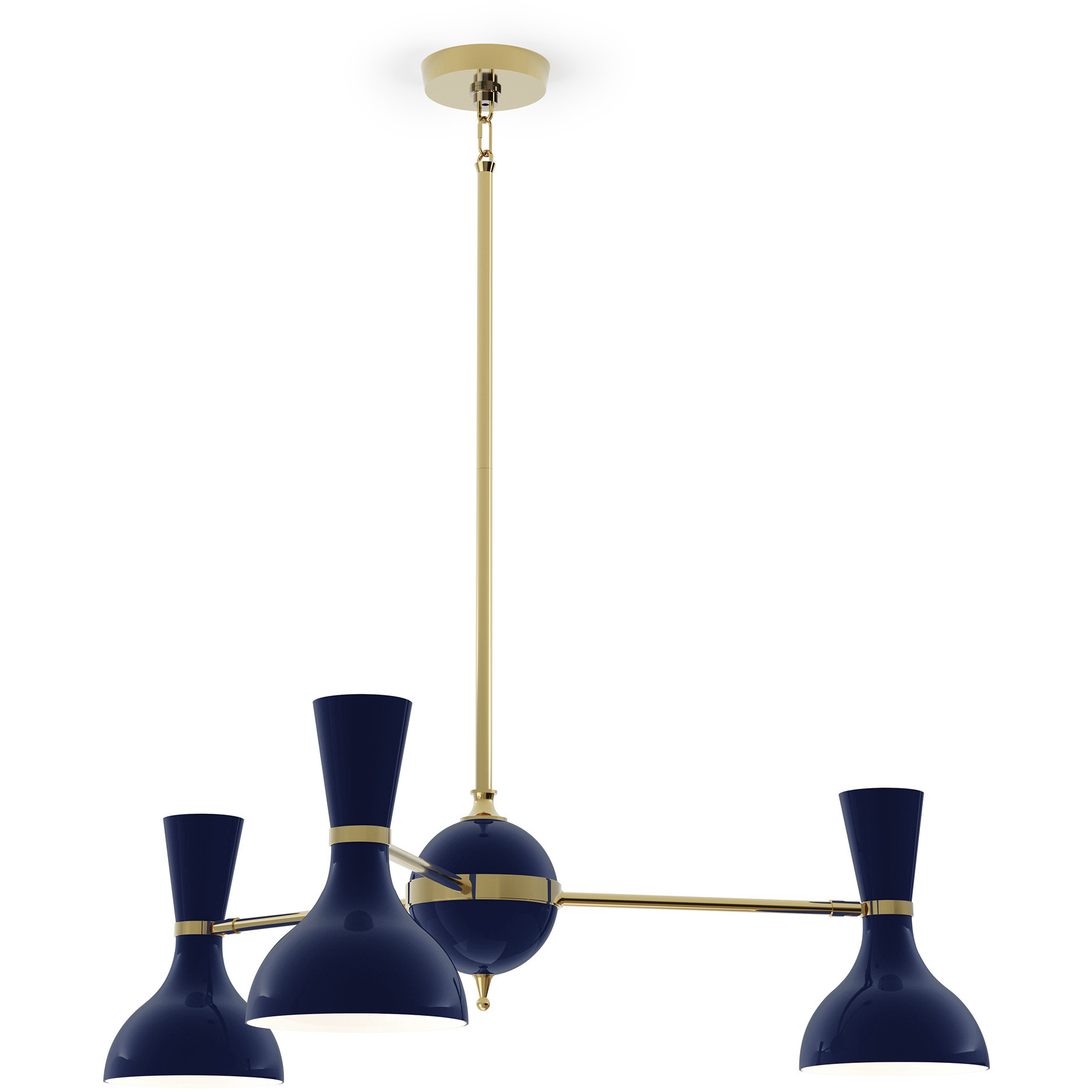 Clare 3 Light 27.75 inch Modern Brass Chandelier Ceiling Light in Midnight Blue