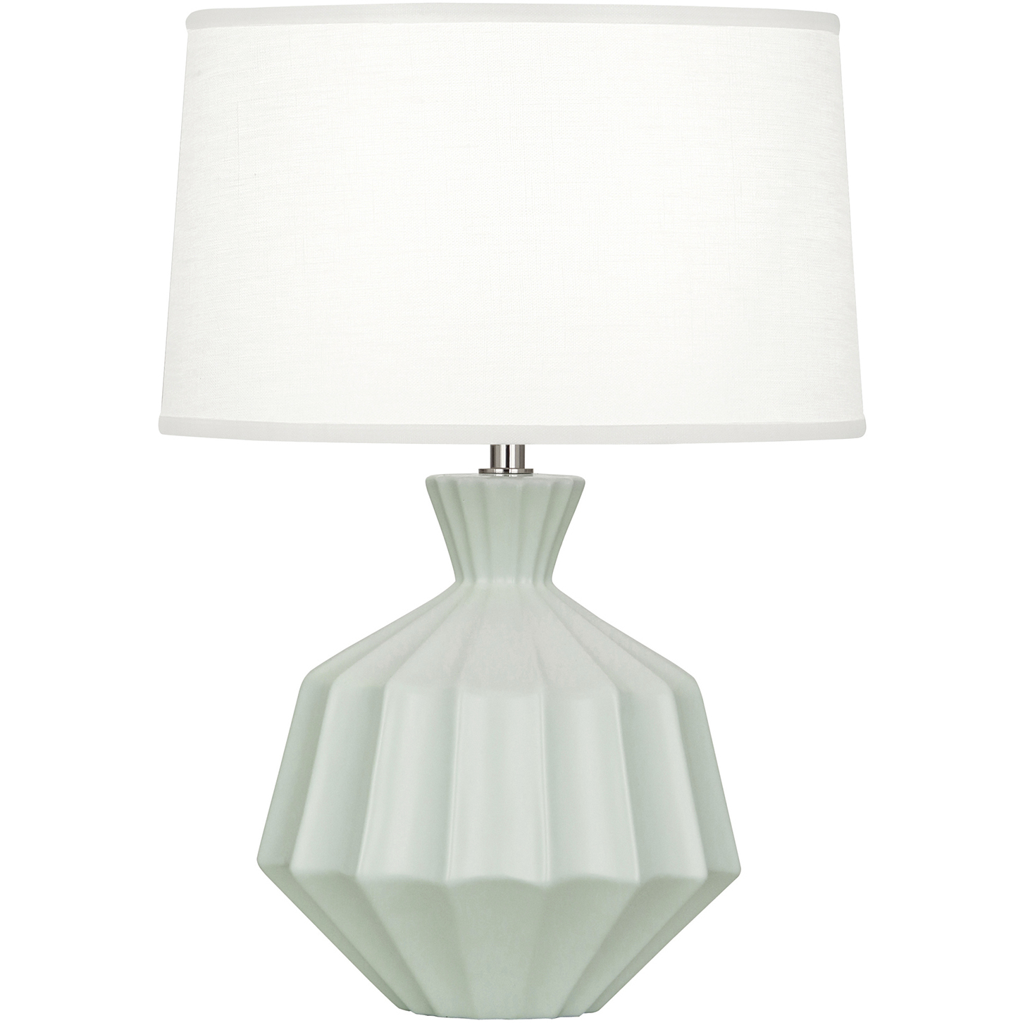Small Orion 17.63 inch 60 watt Matte Celadon Table Lamp Portable Light, Polished Nickel Accents