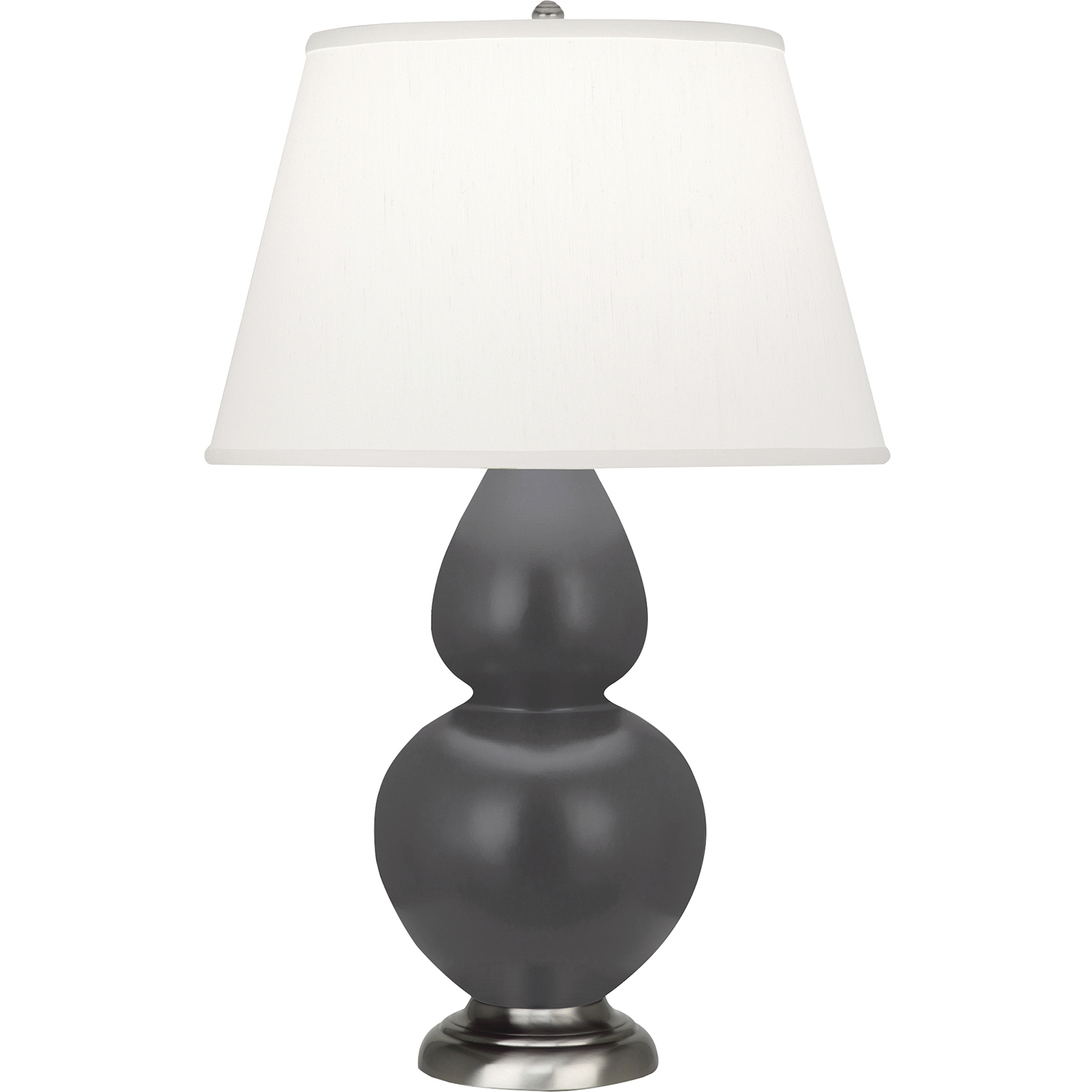 Double Gourd 31 inch 150 watt Matte Ash Glazed Ceramic with Antique Silver Table Lamp Portable Light in Pearl Dupioni