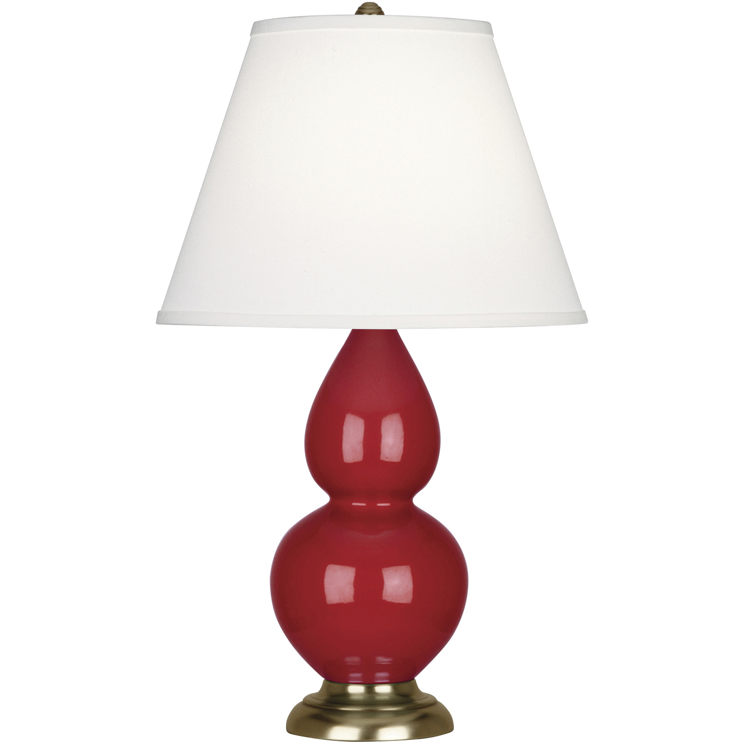 Small Double Gourd 22.75 inch 150 watt Ruby Red Glazed Ceramic with Antique Brass Accent Lamp Portable Light in Pearl Dupioni